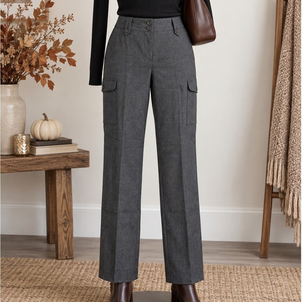 Talbots Signature Wool Cargo Pants Gray Straight Leg Trousers Petite 2P Fall